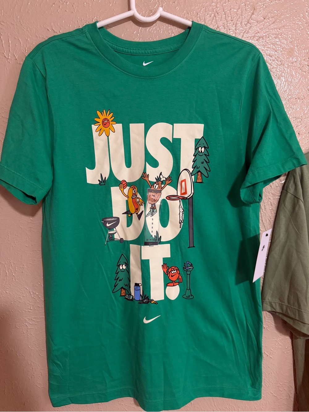 Nike Green Graphic 'Just Do It' Tee with Playful Illustrations
